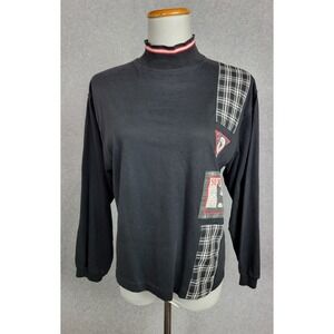 Vintage Gitano Earth Survival 90s Mock Neck Patchwork Top Black Long Sleeve S